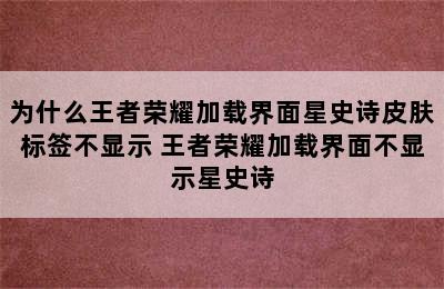 为什么王者荣耀加载界面星史诗皮肤标签不显示 王者荣耀加载界面不显示星史诗